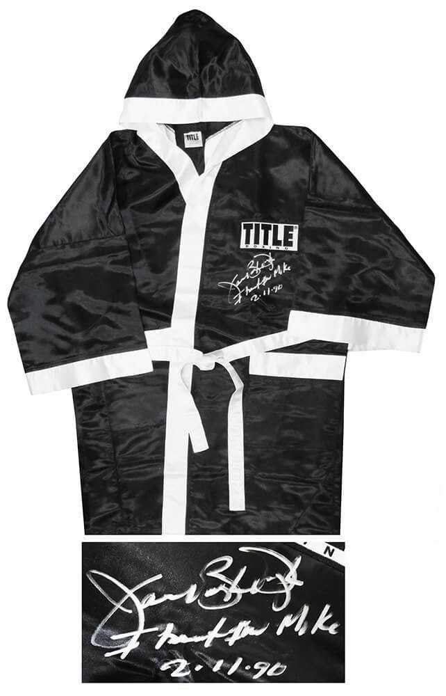 James Buster Douglas Signed Title Black Boxing Robe w/I Beat Iron Mike 2-11-90