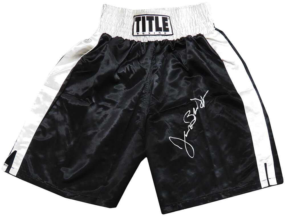 James Buster Douglas Signed Title Black & White Trim Boxing Trunks