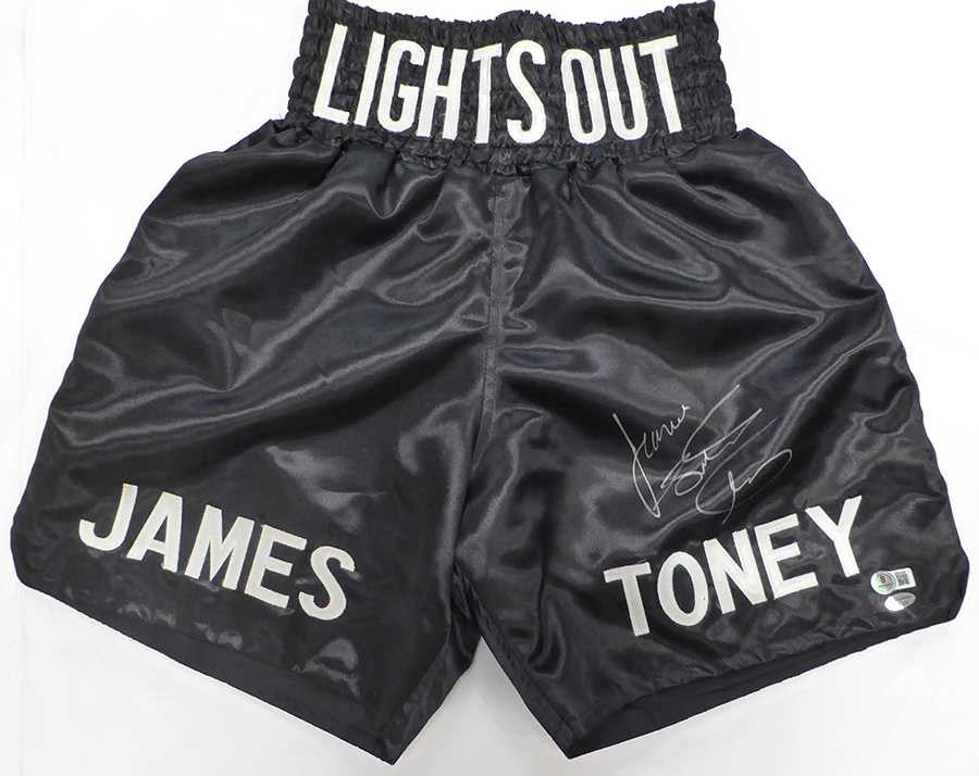 James Lights Out Toney Autographed Boxing Trunks Beckett BAS QR #BS30363