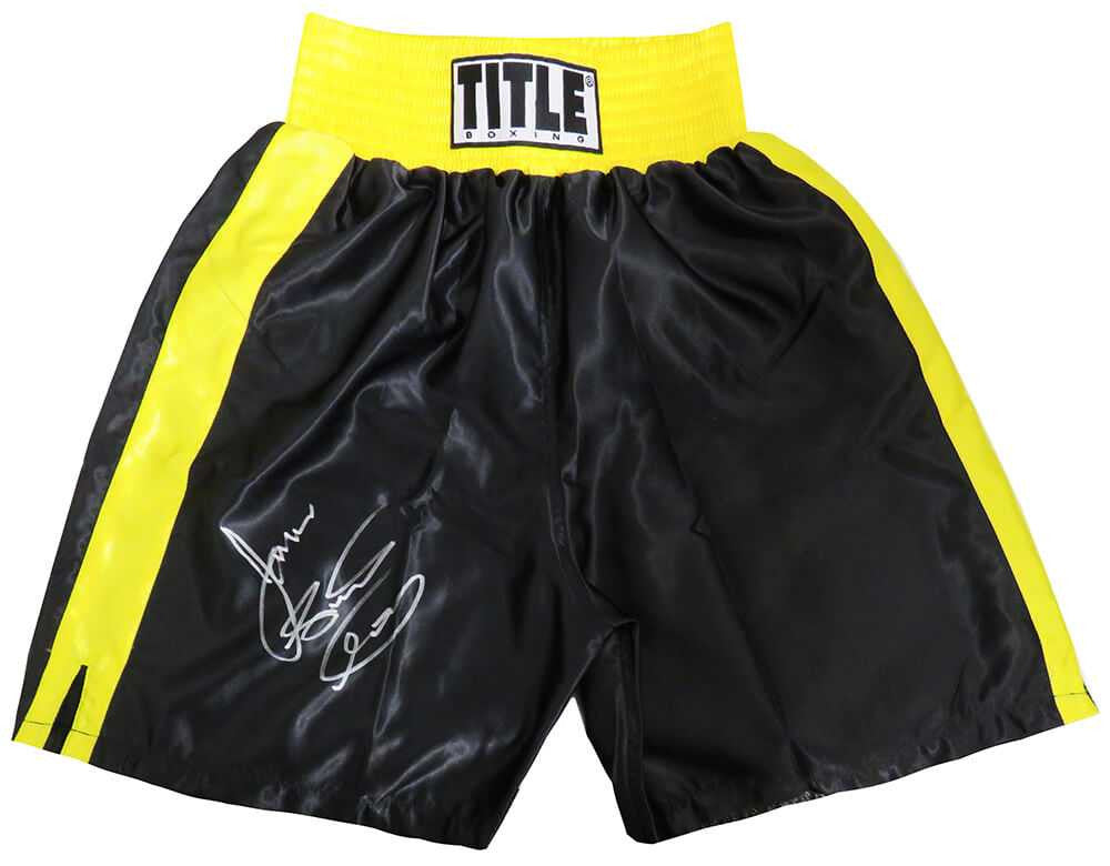 James Toney Signed Title Black With Gold Trim Boxing Trunks w/Lights Out - Schwartz Authenticated