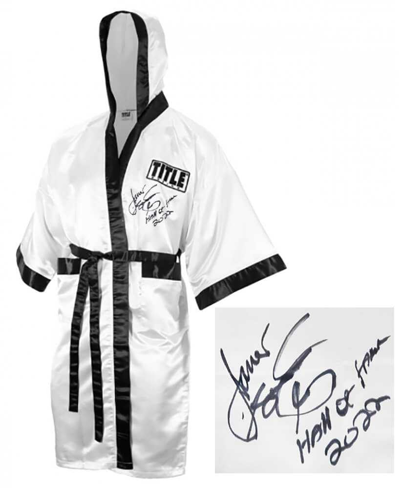James Toney Signed Title White Boxing Robe w/HOF 2022 - Schwartz Authenticated
