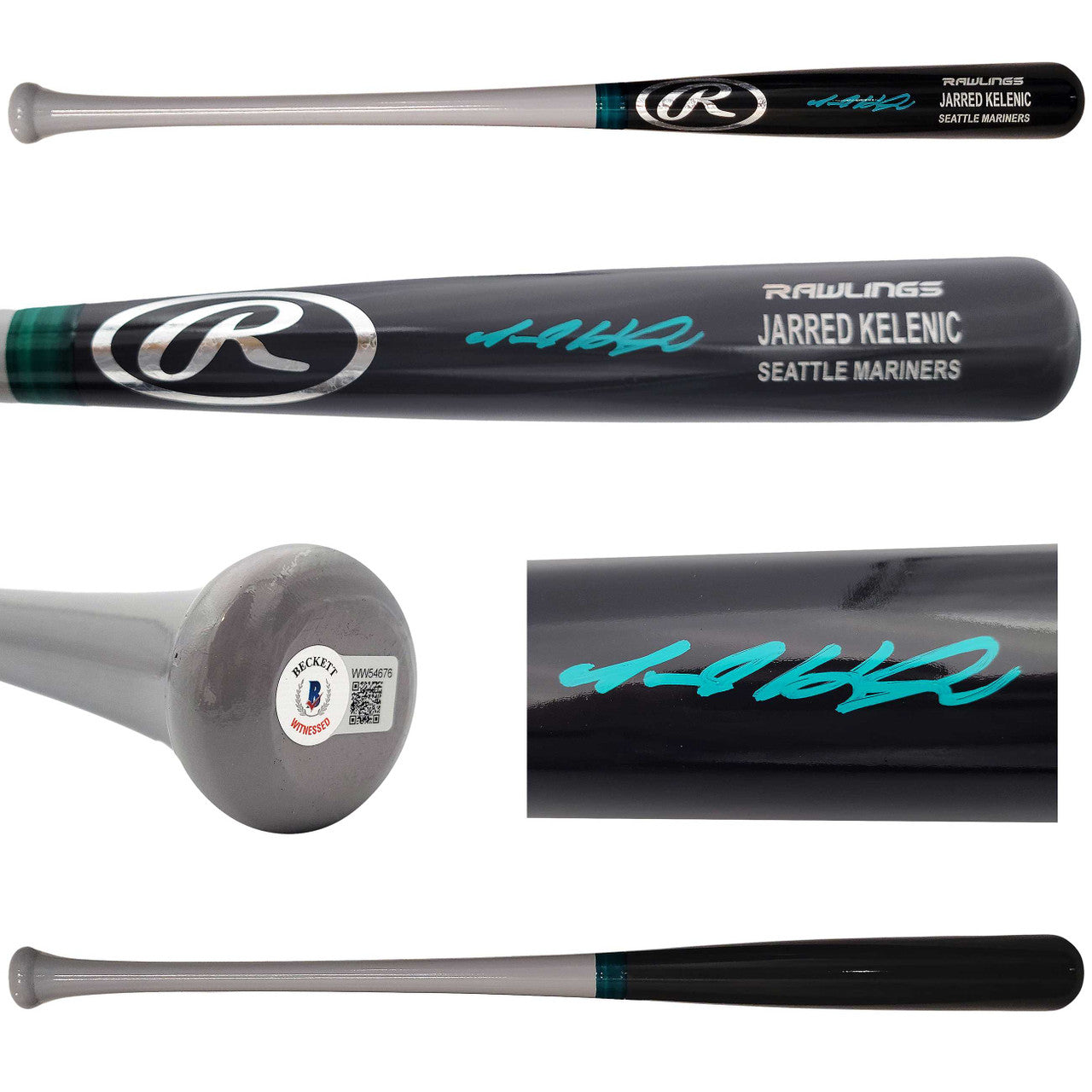 Jarred Kelenic Autographed Dark Gray Rawlings Player Model Bat Seattle Mariners Beckett BAS QR Stock #203537