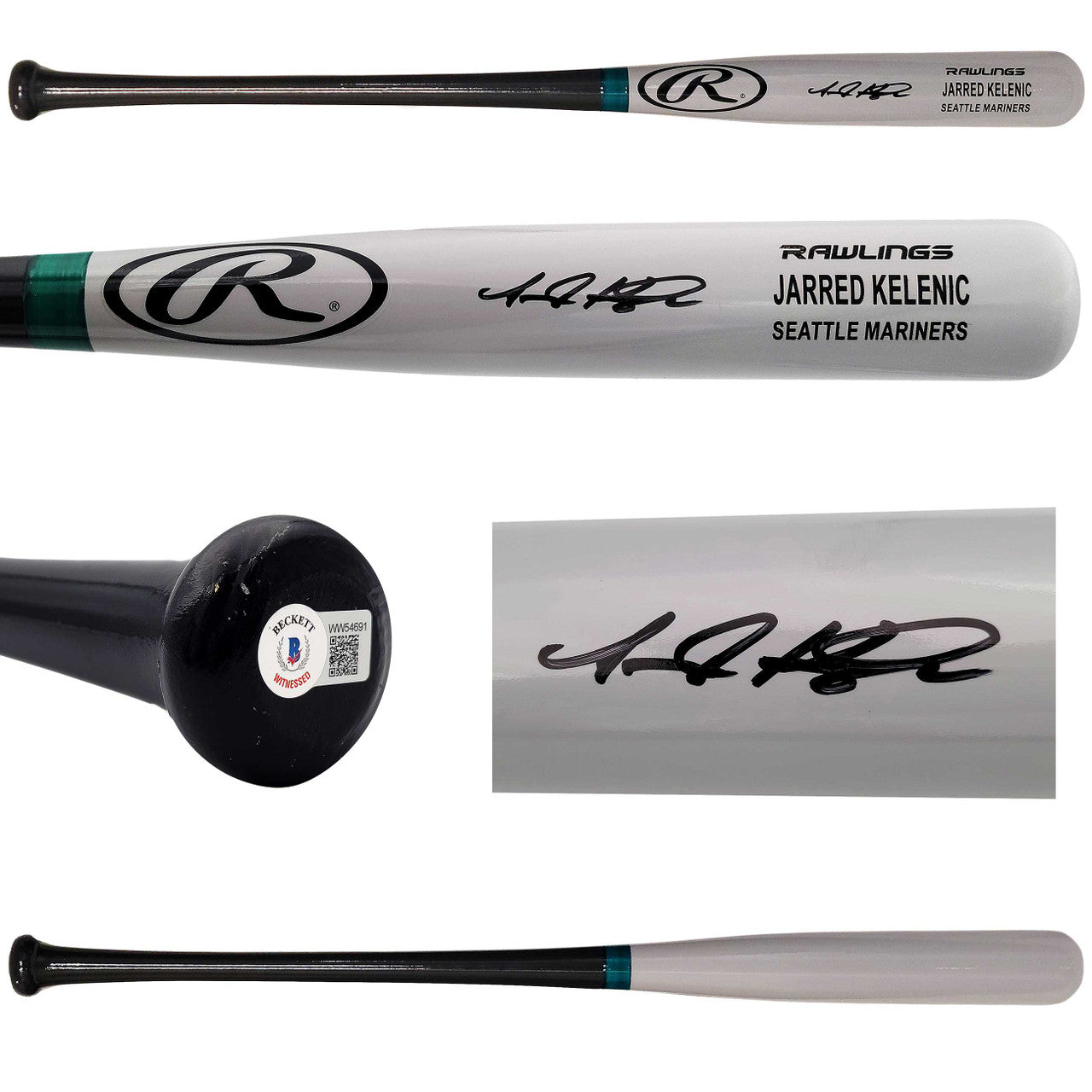 Jarred Kelenic Autographed Gray Rawlings Player Model Bat Seattle Mariners Beckett BAS QR Stock #203538