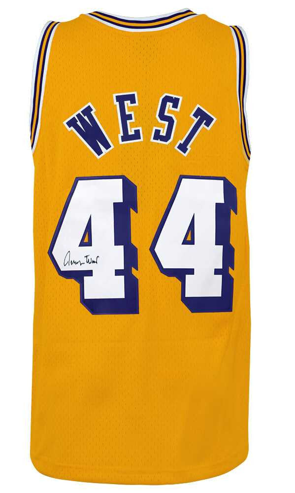Jerry West Signed Los Angeles Lakers Gold 1971-72 Throwback M&N Swingman Basketball Jersey - Schwartz Authenticated