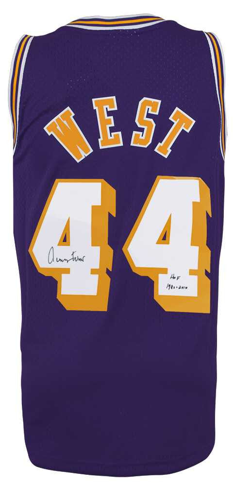 Jerry West Signed Los Angeles Lakers Purple 1971-72 Throwback M&N Swingman Basketball Jersey w/HOF 1980, 2010 - Schwartz Authenticated