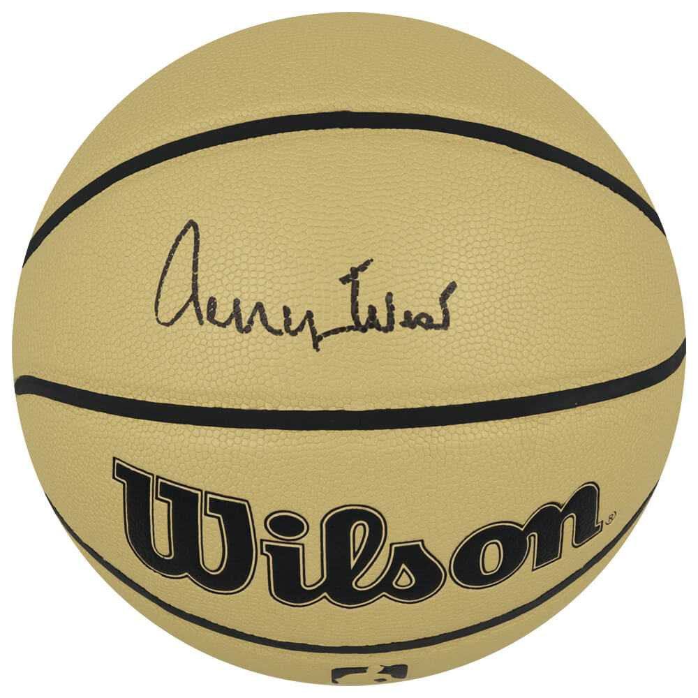 Jerry West Signed Wilson Gold Full Size NBA Basketball - Schwartz Authenticated