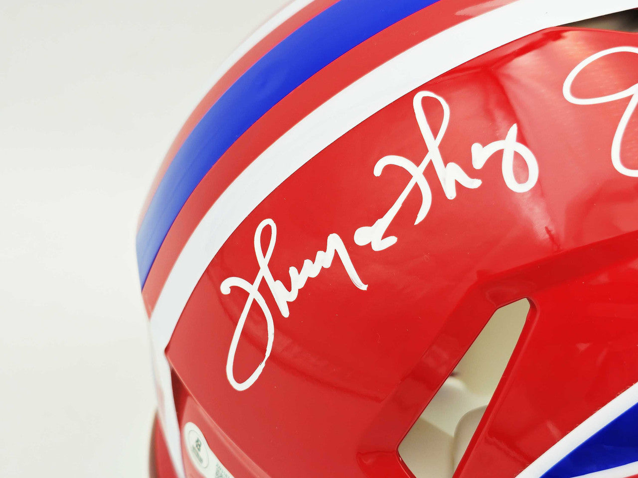 Bill Reed Monogram Kelly, Thomas & Reed Signed Bills Red Throwback Authentic Helmet – BAS ...