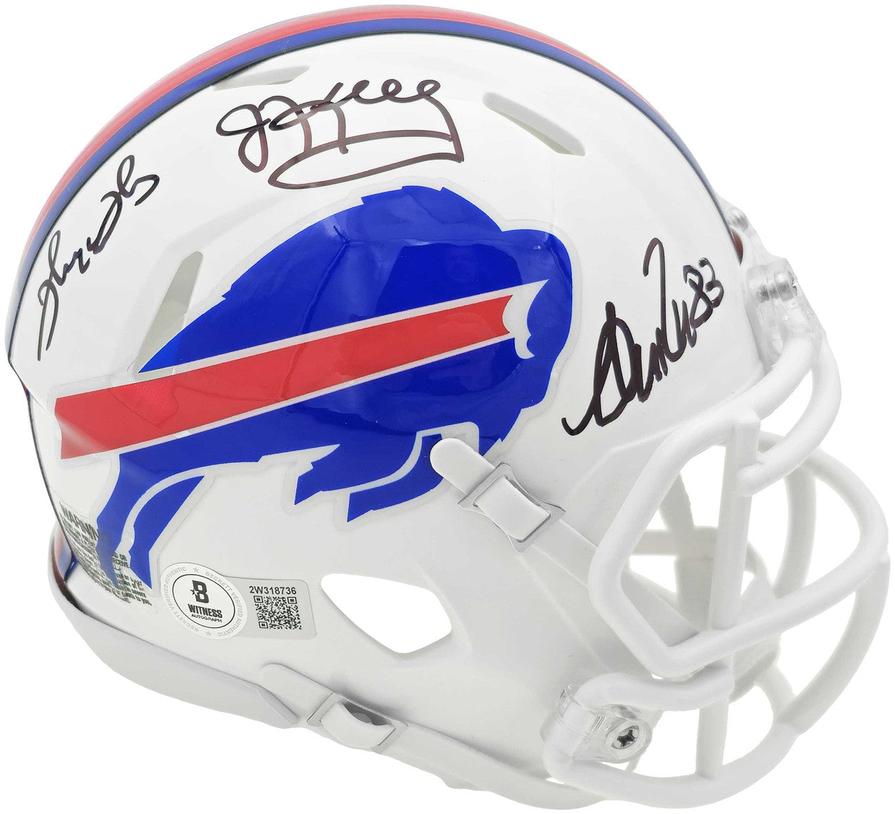 Jim Kelly, Thurman Thomas & Andre Reed Autographed Buffalo Bills Team Greats White Speed Mini Helmet Beckett BAS Witness