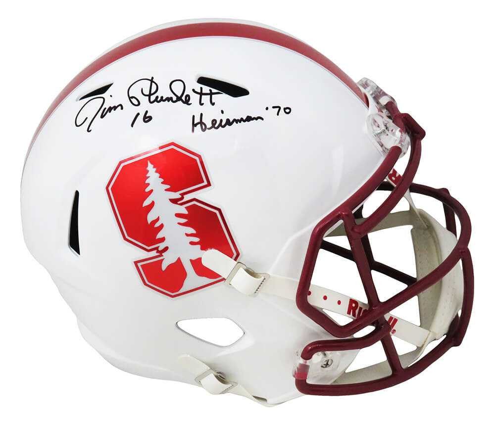 Jim Plunkett Signed Stanford Cardinals Riddell Full Size Speed Replica Helmet w/Heisman'70 - Schwartz Authenticated
