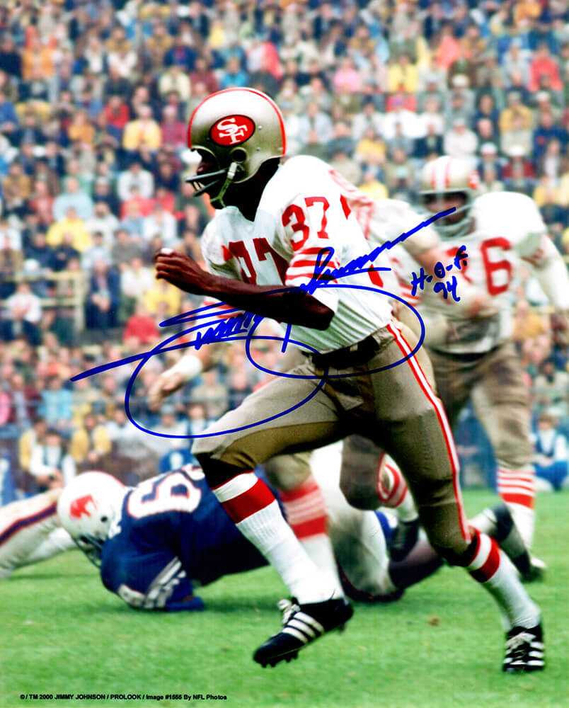Jimmy Johnson Signed San Francisco 49ers Action 8x10 Photo w/HOF'94 - Schwartz Authentic