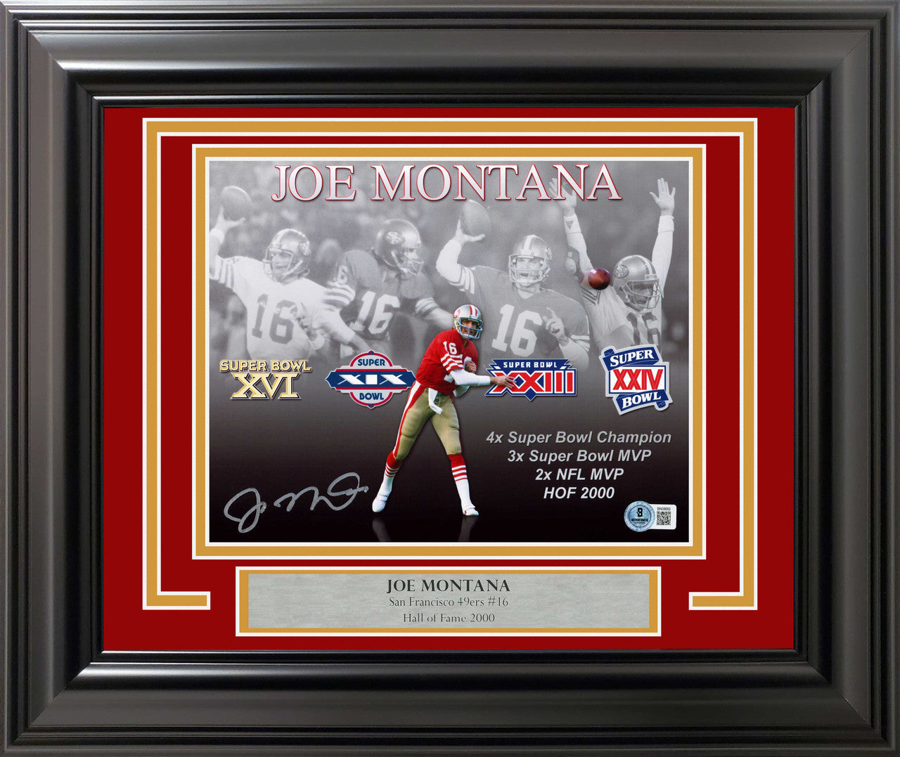 Joe Montana Signed Framed 8x10 San Francisco 49ers Photo – Beckett BAS QR COA