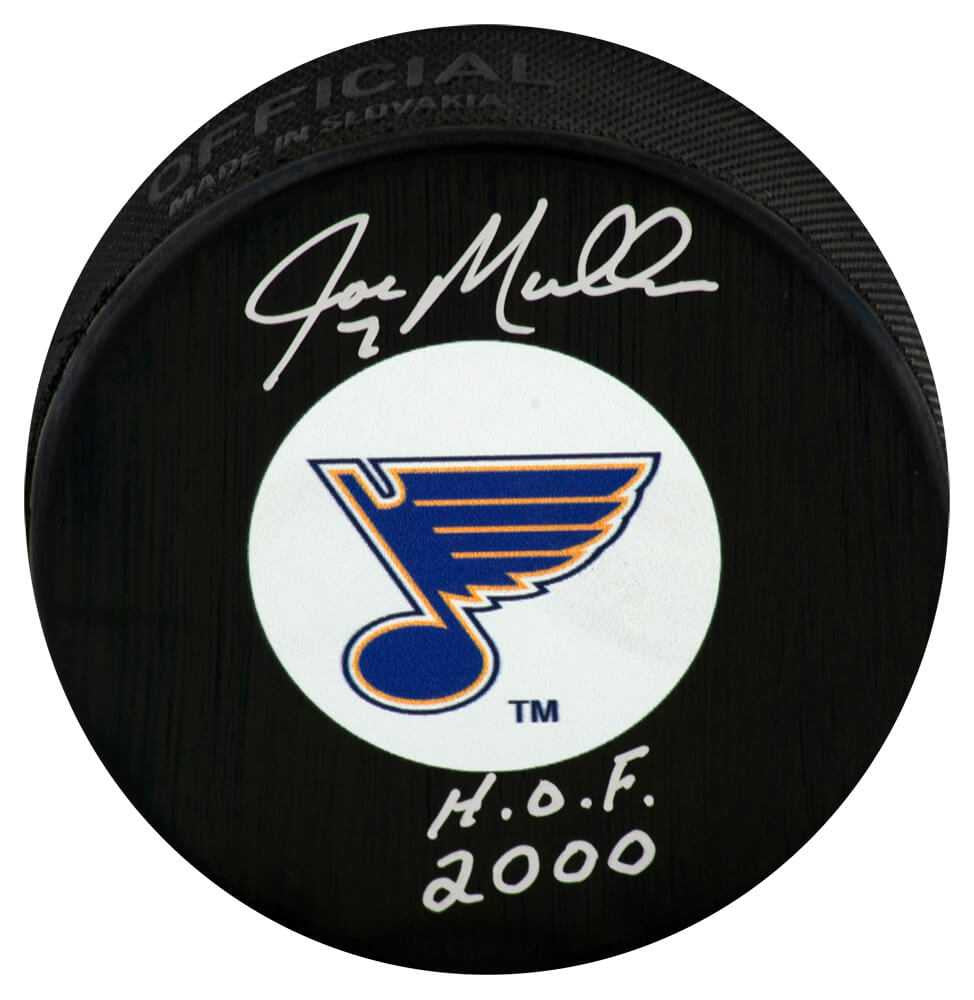Joe Mullen Signed St Louis Blues Logo Hockey Puck w/HOF 2000