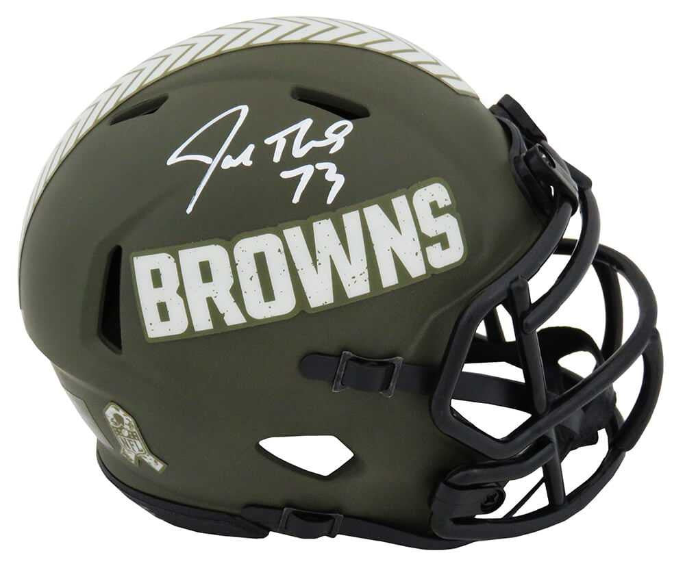 Joe Thomas Signed Cleveland Browns Salute to Service Riddell Speed Mini Helmet - Schwartz Authentic