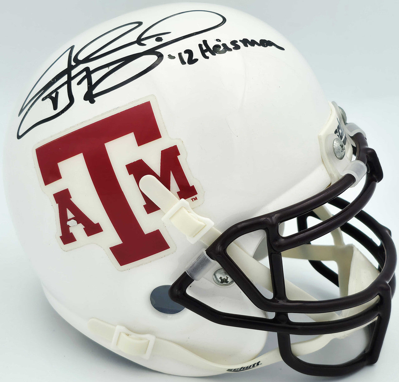 John David Crow & Johnny Manziel Autographed Texas A&M White Schutt Mini Helmet Beckett BAS QR #BR88757