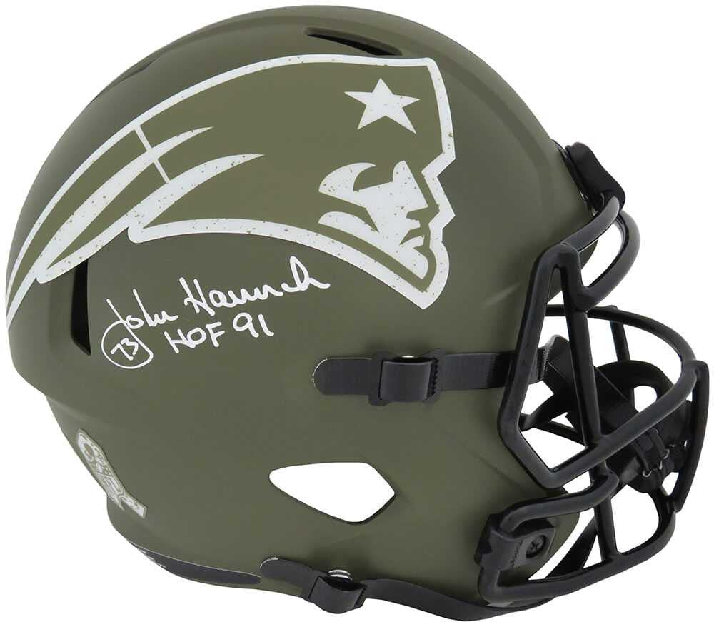 John Hannah Signed New England Patriots Salute to Service Riddell Full Size Speed Helmet w/HOF'91 - Schwartz Authenticated