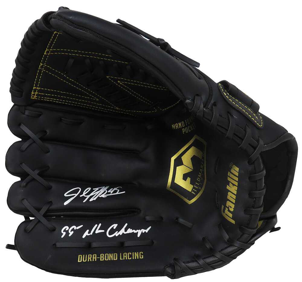 John Rocker Signed Franklin Black Baseball Fielders Glove w/99 NL Champs - Schwartz Authenticated