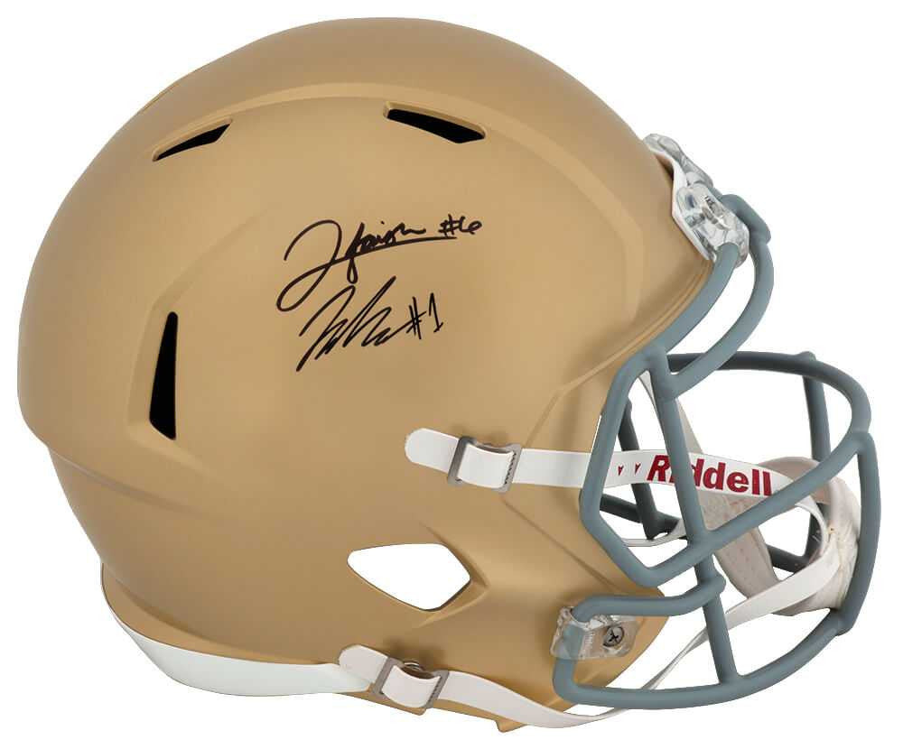 Jordan Faison & Jaden Greathouse Signed Notre Dame Fighting Irish Riddell Full Size Speed Replica Helmet - Schwartz Authenticated