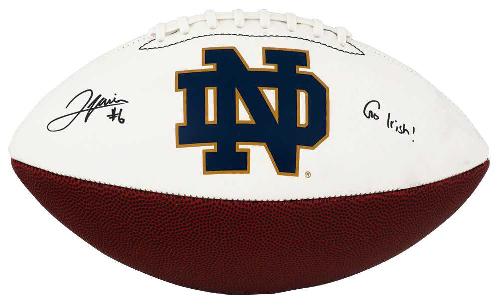 Jordan Faison Signed Notre Dame Fighting Irish Logo Brand White Logo Football w/Go Irish - Schwartz Authenticated