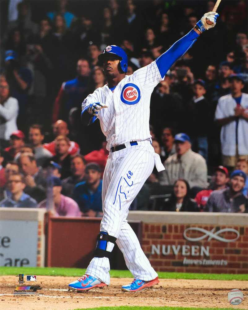 Jorge Soler Signed Chicago Cubs White Pinstripe Jersey Batting Action 16x20 Photo - Schwartz Authenticated