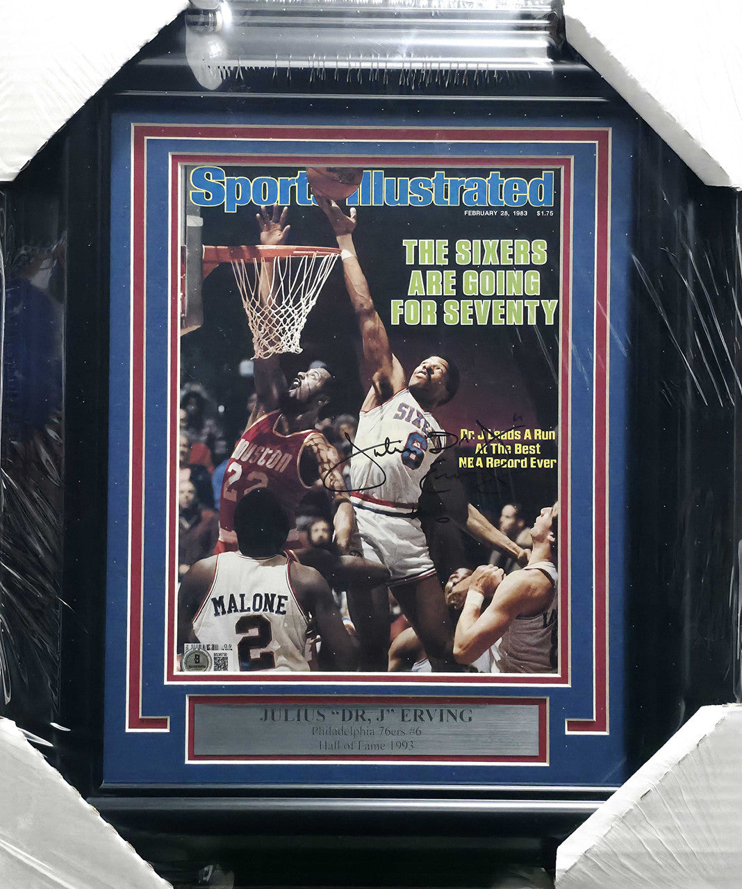 Julius "Dr. J" Erving Autographed Framed 8x10 Sports Illustrated Cover Philadelphia 76ers Beckett BAS QR #BS36730