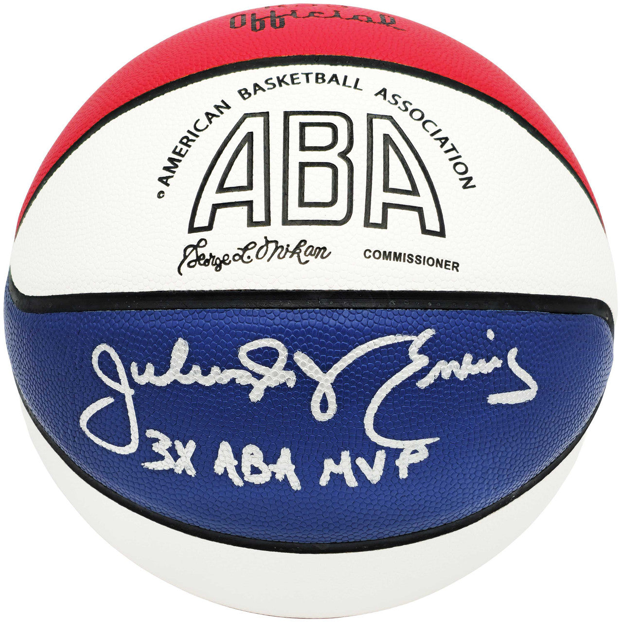 Julius "Dr. J" Erving Autographed Official ABA Logo Red, White & Blue Basketball Philadelphia 76ers "3x ABA MVP" Beckett BAS Witness!