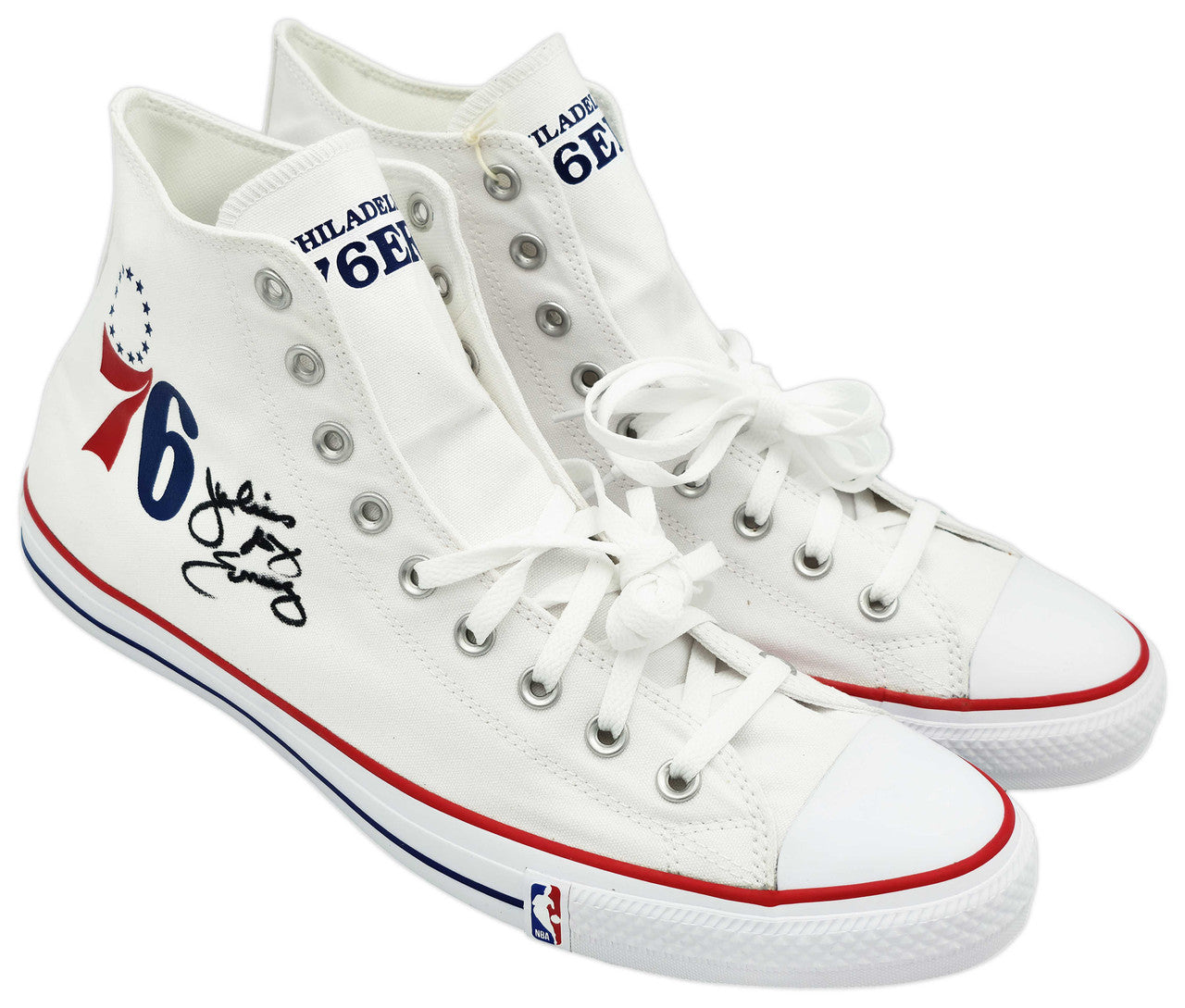 Julius "Dr. J" Erving Autographed White All Star Philadelphia 76ers Logo Converse Shoes Size 16 Beckett BAS QR