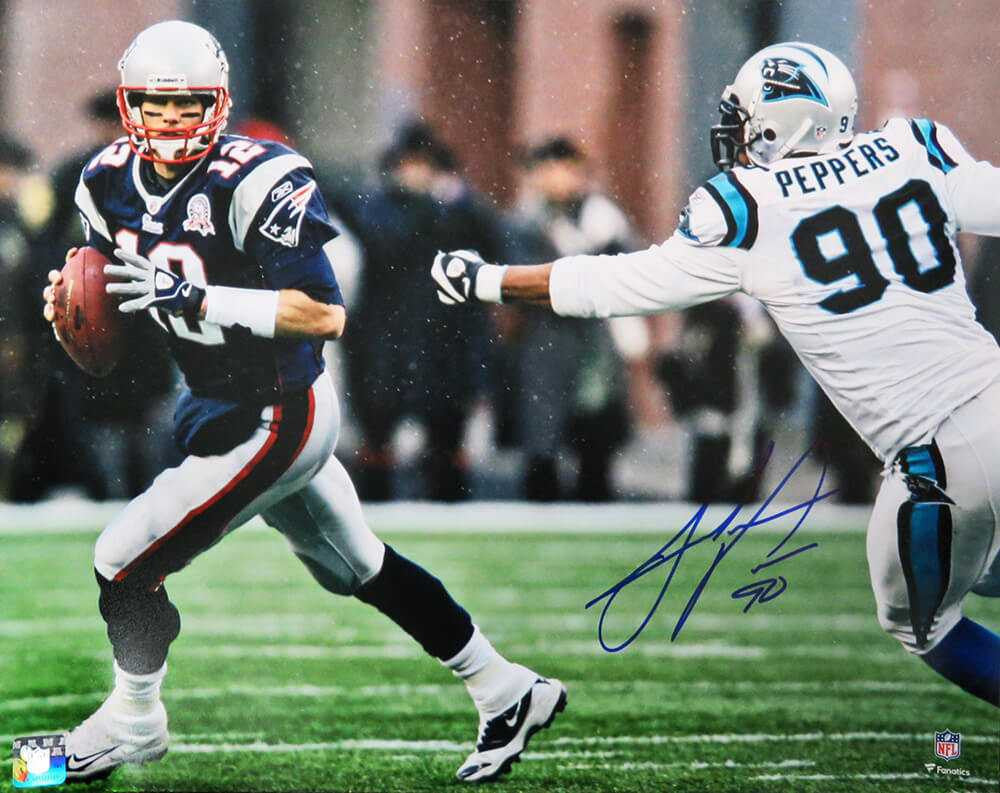 Julius Peppers Signed Carolina Panthers Chasing Tom Brady 16x20 Photo - Schwartz Authenticated