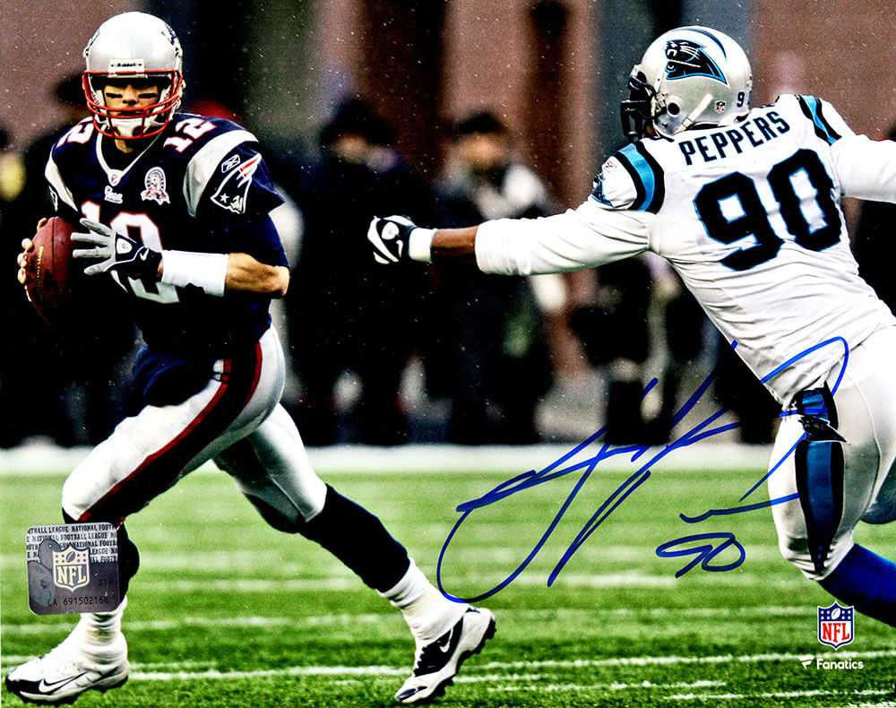 Julius Peppers Signed Carolina Panthers Chasing Tom Brady 8x10 Photo - Schwartz Authentic