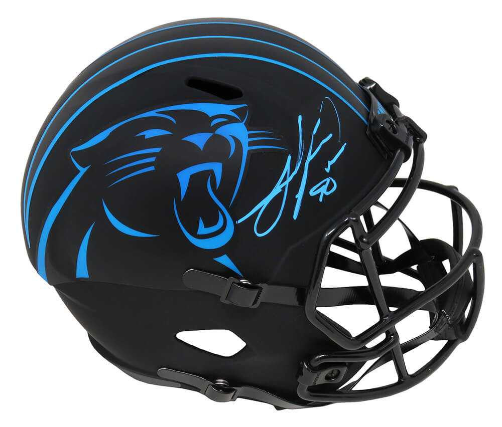 Julius Peppers Autographed Carolina Panthers Black Eclipse Full Size Speed Replica Helmet (Schwartz Sports COA)