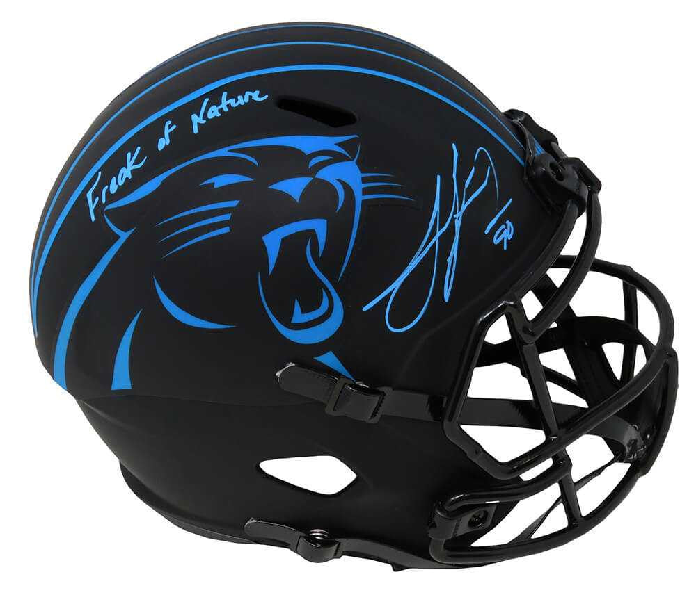 Julius Peppers Signed Carolina Panthers Eclipse Black Matte Riddell Full Size Speed Helmet w/Freak of Nature - Schwartz Authenticated
