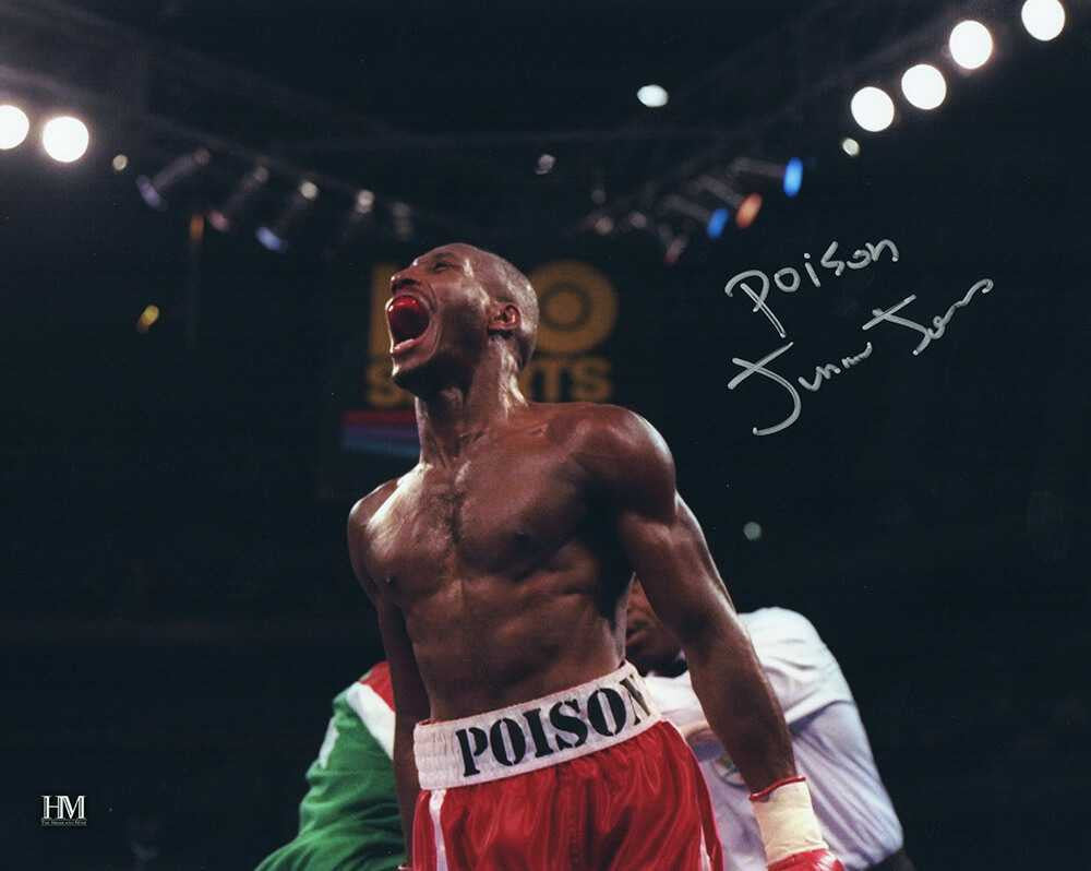 Junior Jones Signed Boxing Screaming Celebration 8x10 Photo w/Poison - Schwartz Authenticated