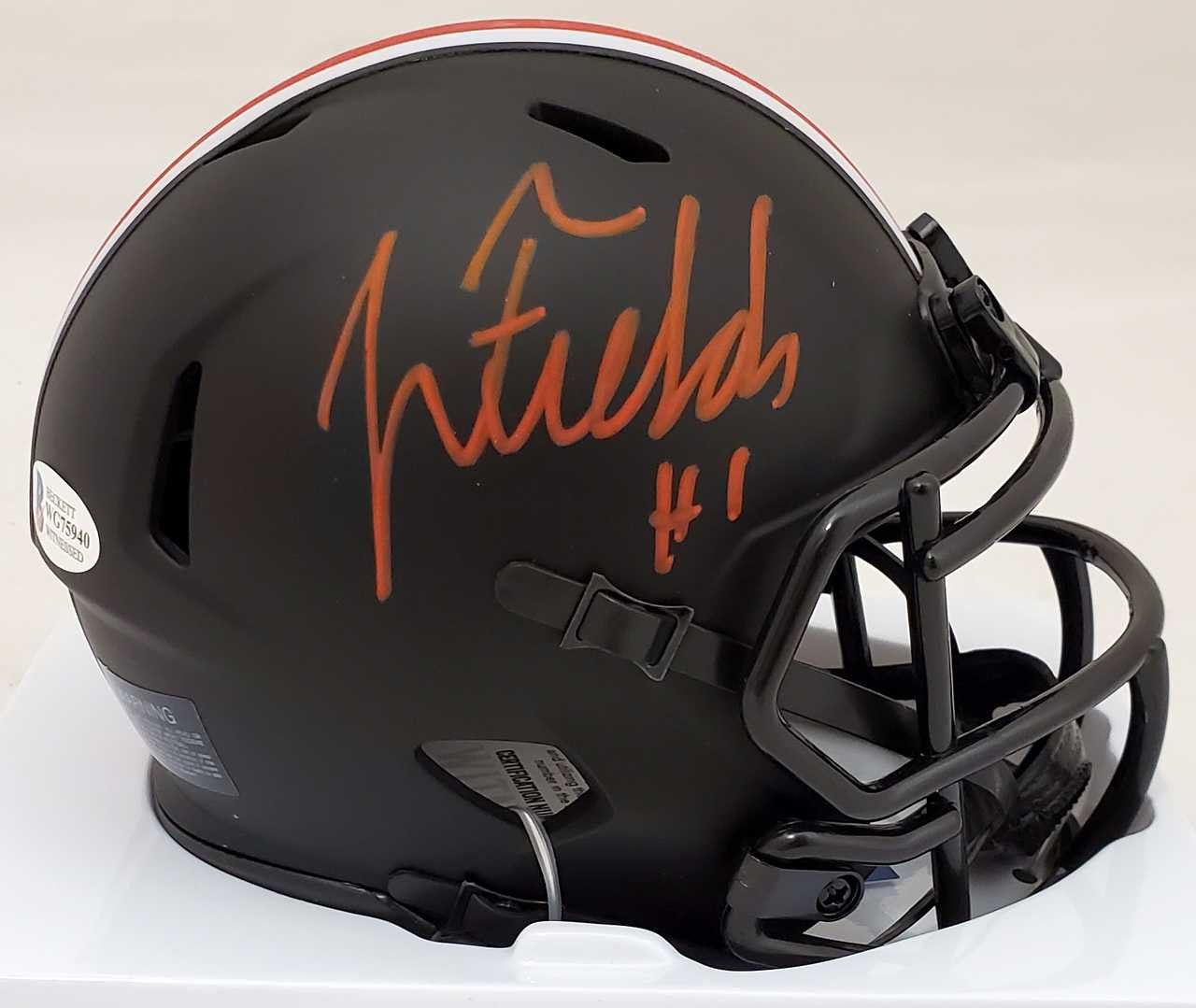 Justin Fields Autographed Ohio State Buckeyes Eclipse Black Speed Mini Helmet Beckett BAS