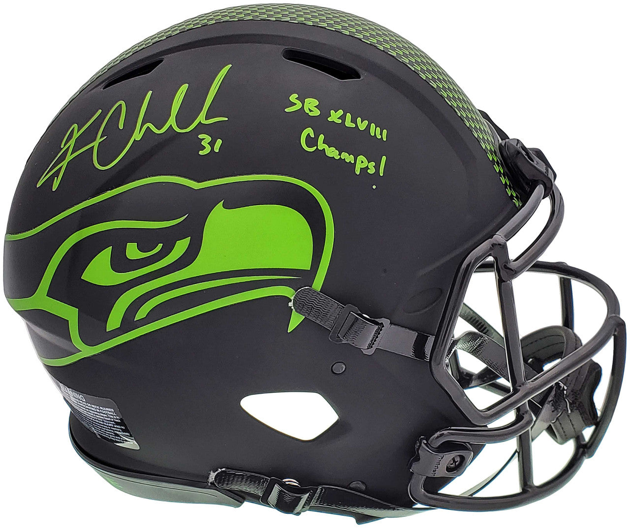 Kam Chancellor Autographed Seahawks Eclipse Black Full Size Authentic Speed Helmet “SB Champs” – MCS Holo