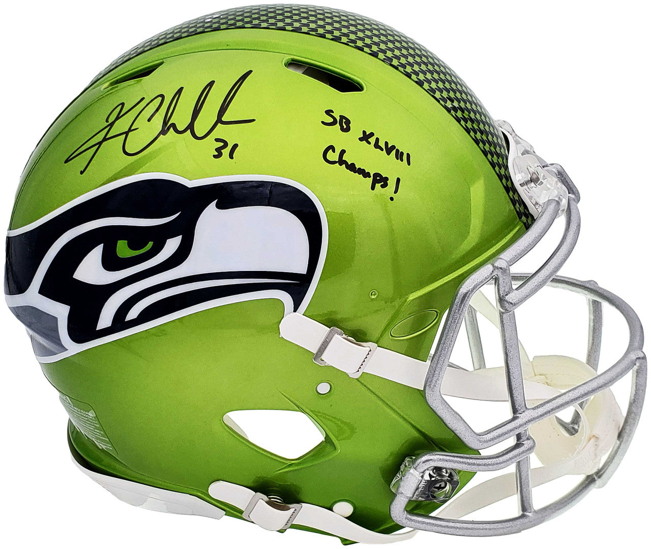 Kam Chancellor Autographed Seattle Seahawks Flash Green Full Size Authentic Speed Helmet "SB Champs" MCS Holo