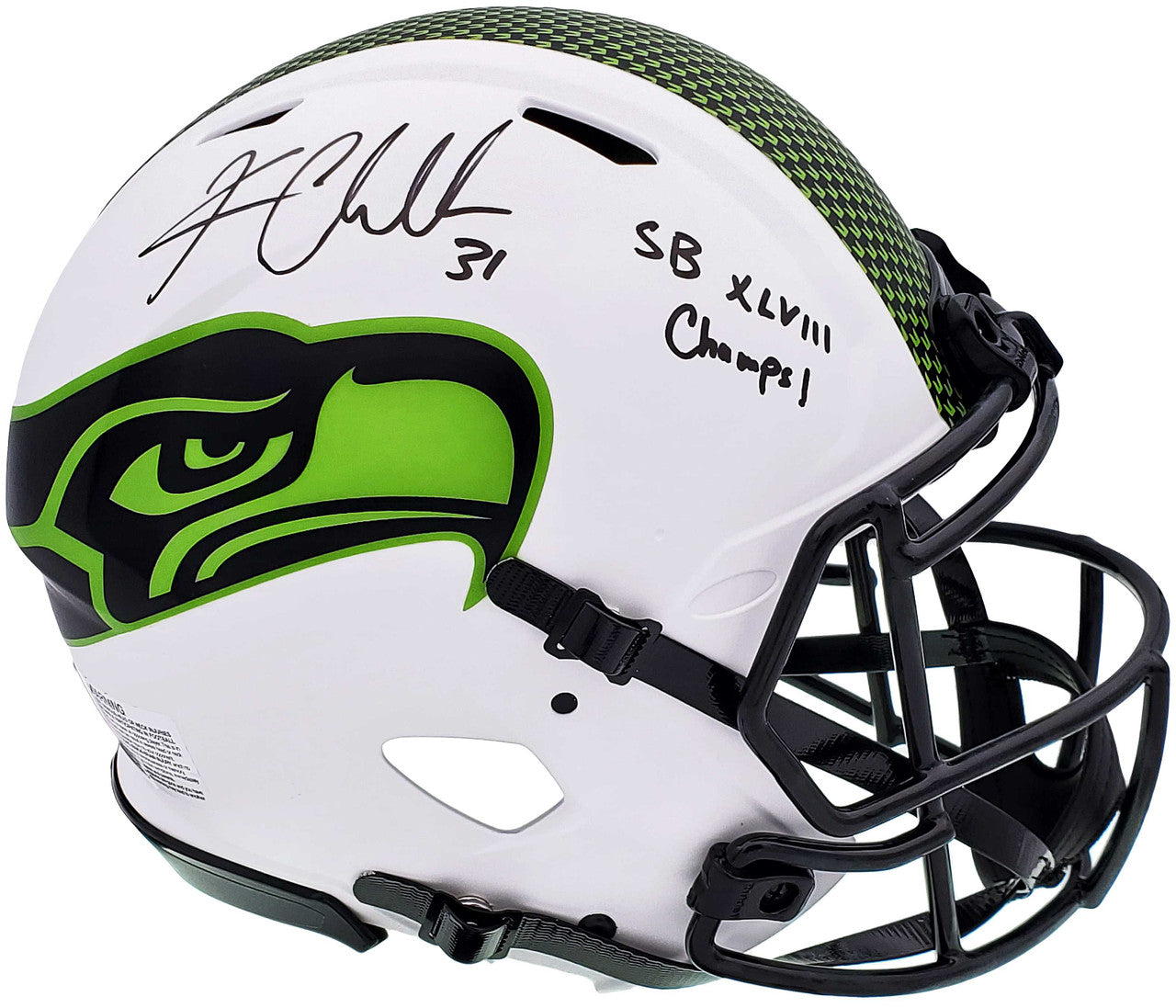 Kam Chancellor Autographed Seattle Seahawks Lunar Eclipse White Full Size Authentic Speed Helmet "SB Champs" MCS Holo