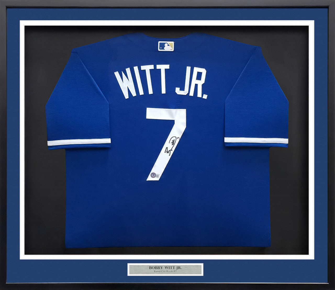 Bobby Witt Jr. Signed Kansas City Royals Framed Blue Nike Jersey – Beckett BAS Witness