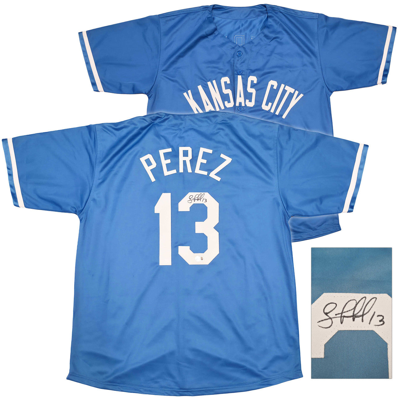Kansas City Royals Salvador Perez Autographed Baby Blue Jersey Beckett BAS Witness