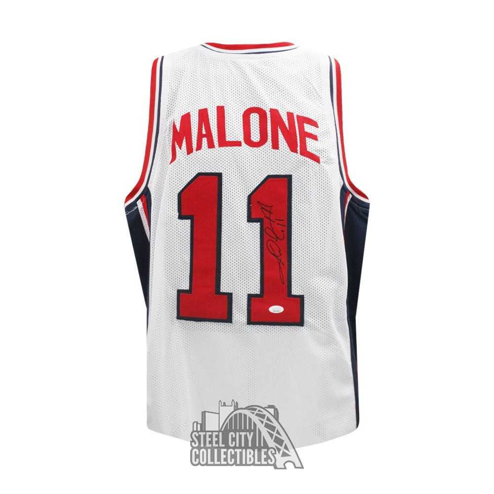 Karl Malone The Mailman Autographed USA Custom White Basketball Jersey - JSA