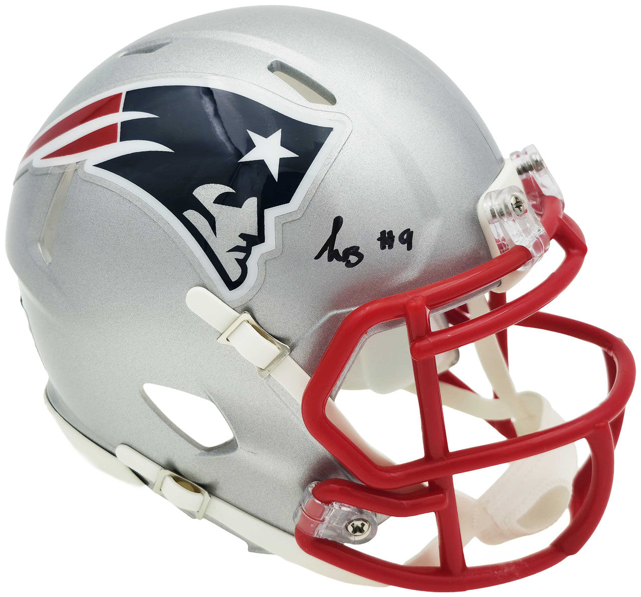 Kayshon Boutte Autographed New England Patriots Silver Speed Mini Helmet Beckett BAS Witness
