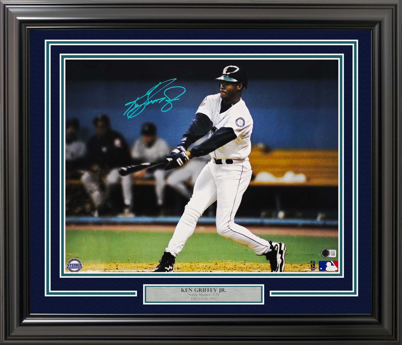 Ken Griffey Jr. Signed Framed 16x20 Seattle Mariners Swing Photo – Beckett BAS QR COA