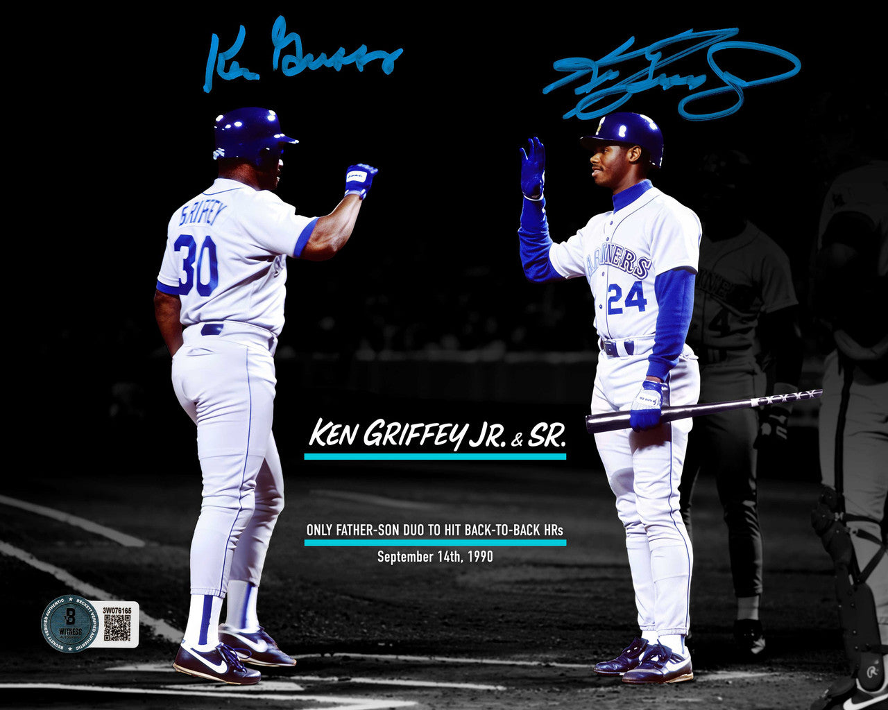 Ken Griffey Jr. & Sr. Autographed 8x10 Photo Seattle Mariners Back To Back Home Runs HR Beckett BAS Witness