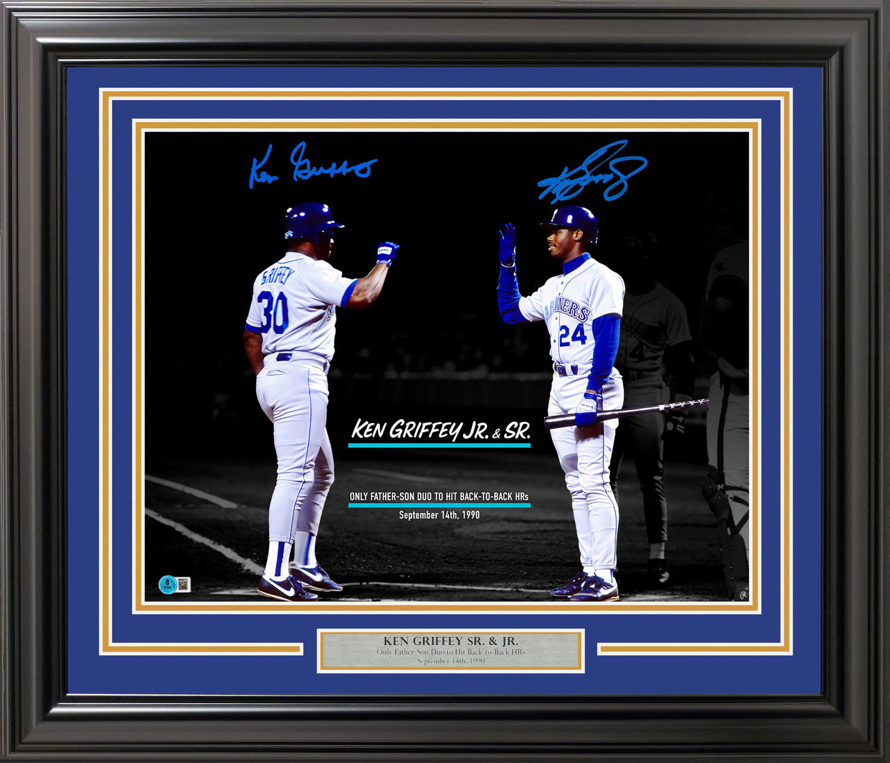 Ken Griffey Jr. & Sr. Autographed Framed 16x20 Photo Seattle Mariners Back To Back HR's Beckett BAS Witness