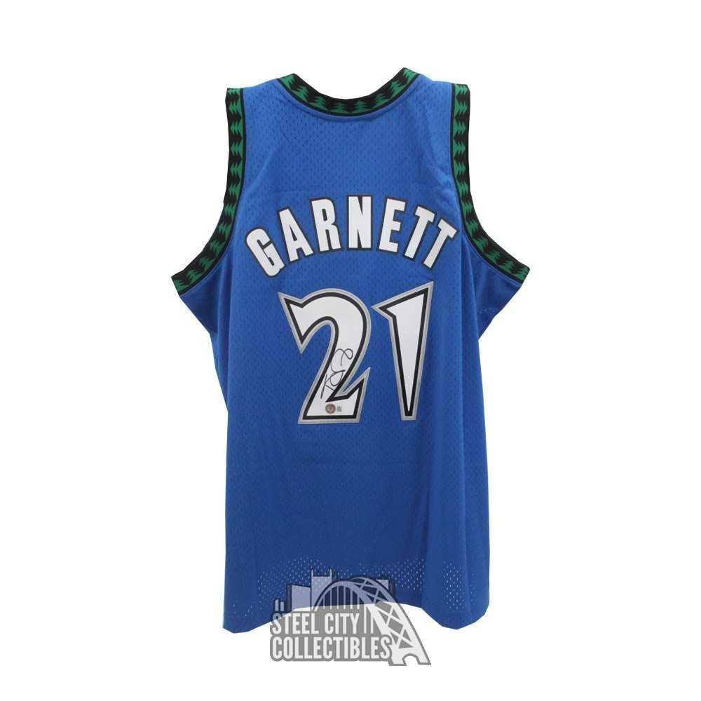 Kevin Garnett Autographed Minnesota Timberwolves Blue Mitchell & Ness XL Basketball Jersey - BAS