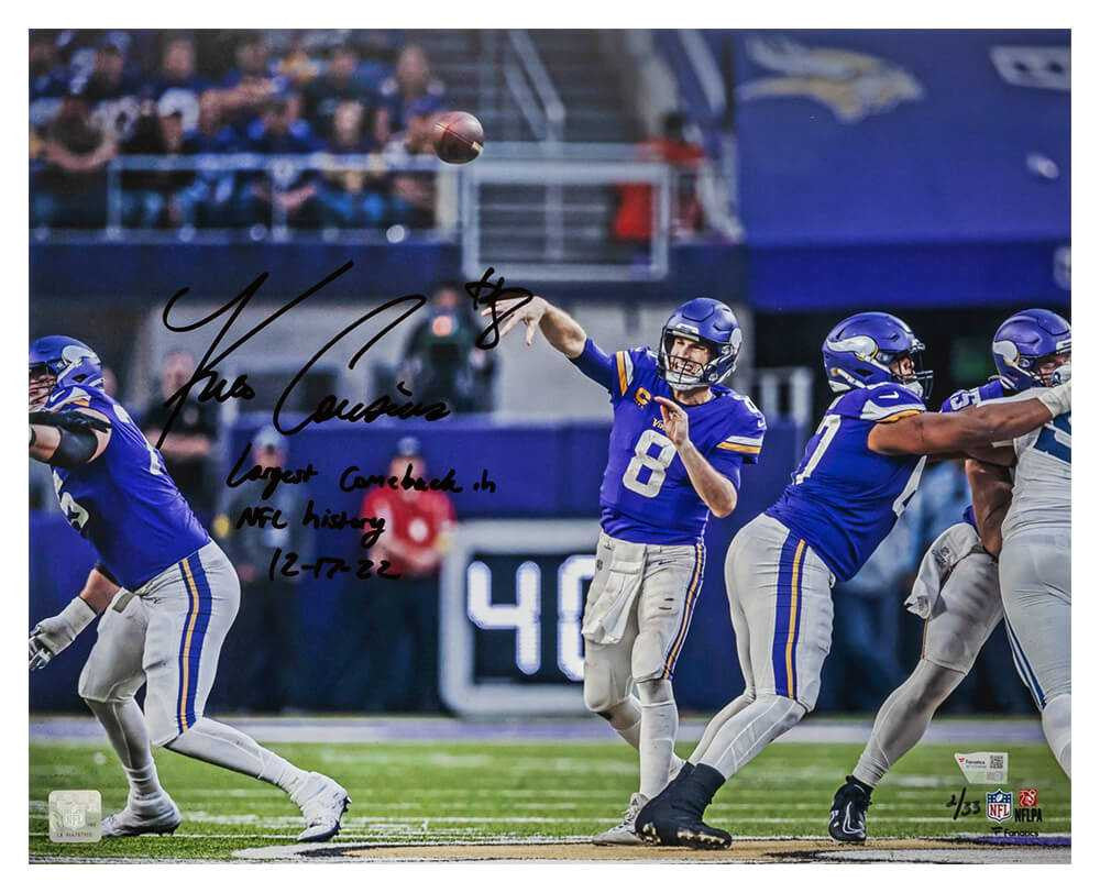 Kirk Cousins Signed Vikings Largest NFL Comeback LE/33 16x20 Photo w/Comeback Inscription - Fanatics