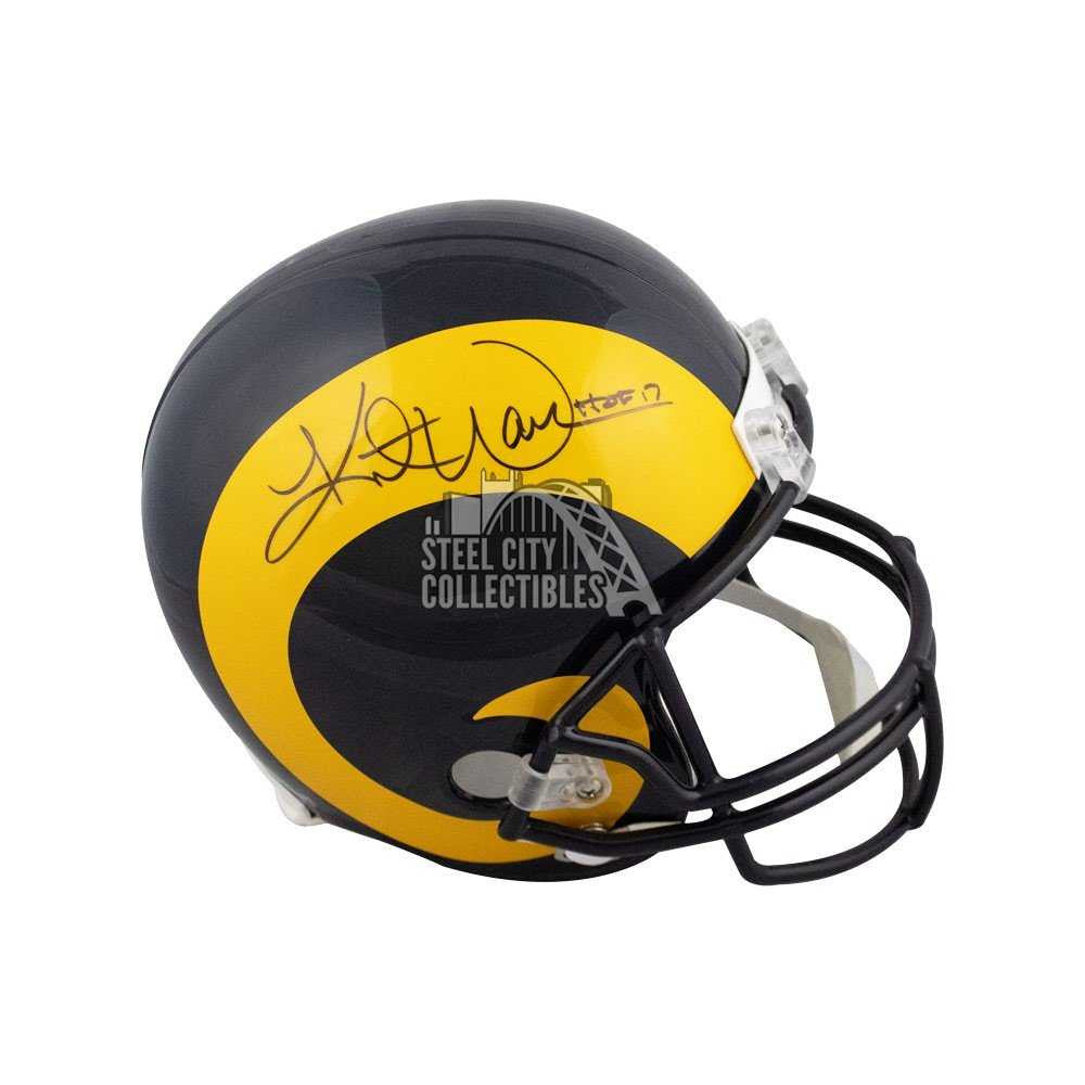 Kurt Warner HOF 17 Autographed St Louis Rams Full-Size Football Helmet - BAS COA