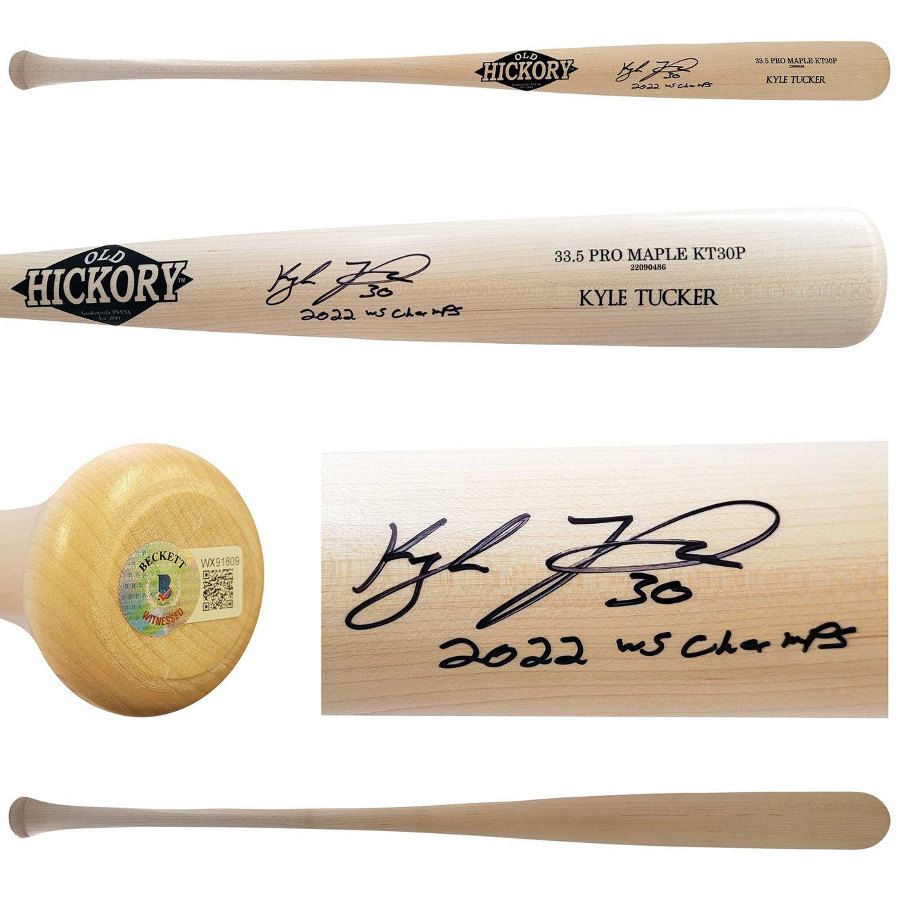 Kyle Tucker Autographed Blonde Old Hickory Player Model Bat Houston Astros "2022 WS Champs" Beckett BAS Witness