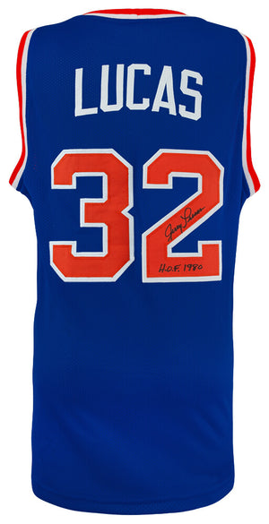Jerry Lucas Signed Blue Custom Basketball Jersey w/HOF 1980