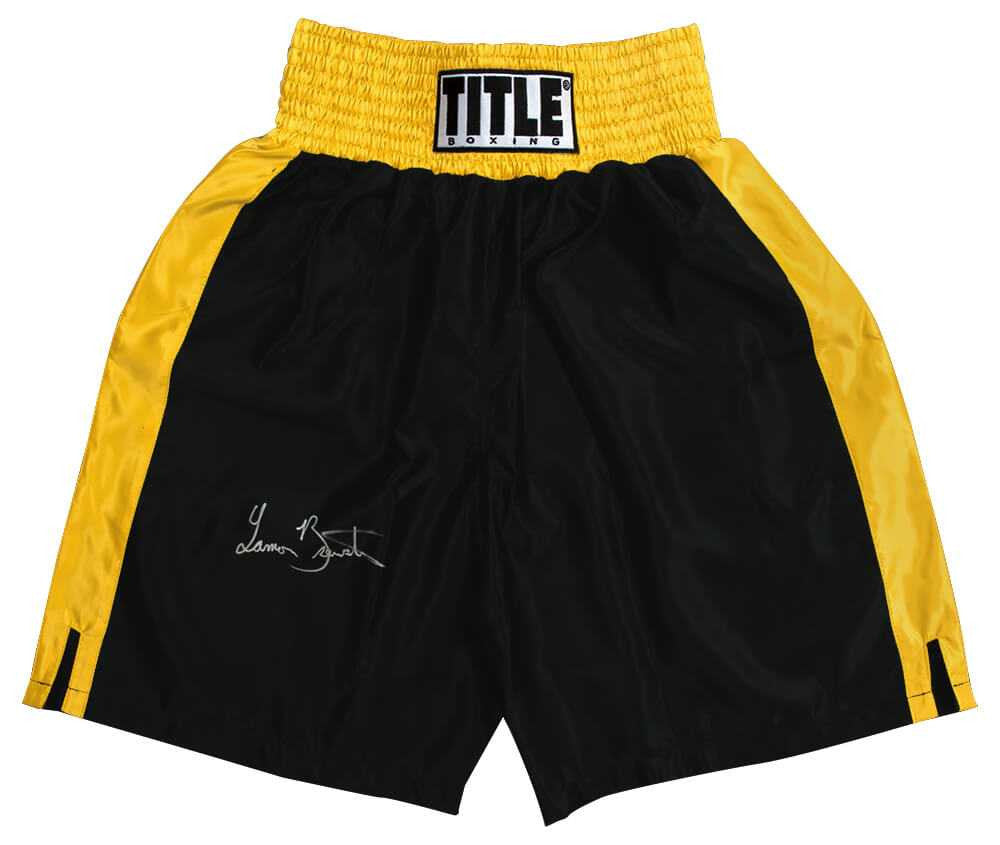Lamon Brewster Signed Title Black With Gold Trim Boxing Trunks - Schwartz Authenticated