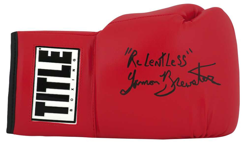 Lamon Brewster Signed Title Red Full Size Boxing Glove w/Relentless - Schwartz Authenticated
