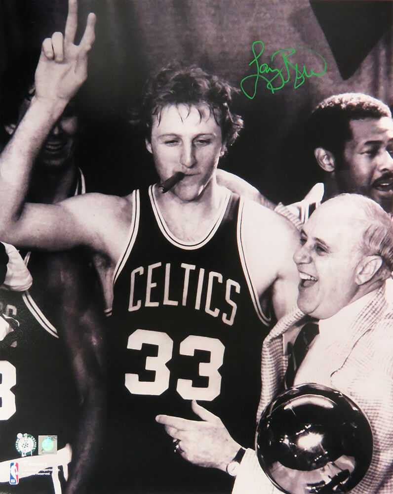 Larry Bird Signed Boston Celtics 16x20 Cigar Celebration Photo with Red Auerbach – Larry Bird Authenticated